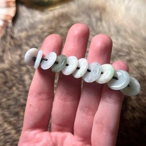 Large sage green jade disk bracelet